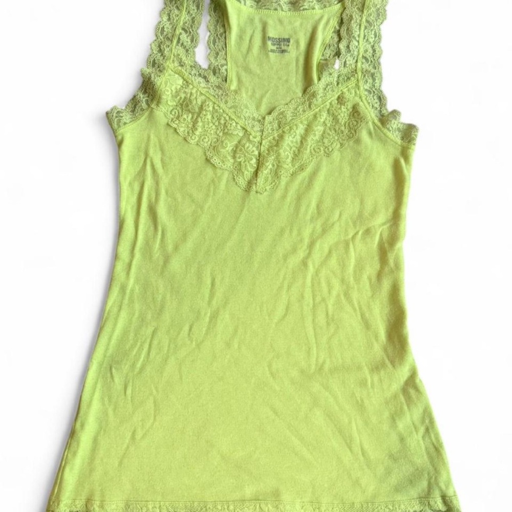 Mossimo Y2K High Lighter Yellow Lace Trim Cami Tank Top Dainty Size M EUC Fairy - Picture 4 of 5